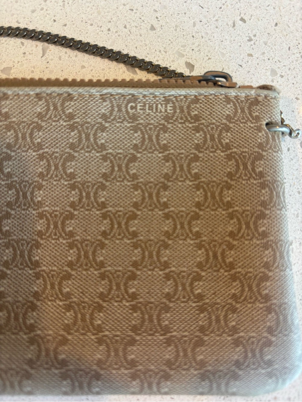 Celine Tan Monogram Canvas Wristlet with Chain Strap - Picture 2 of 9